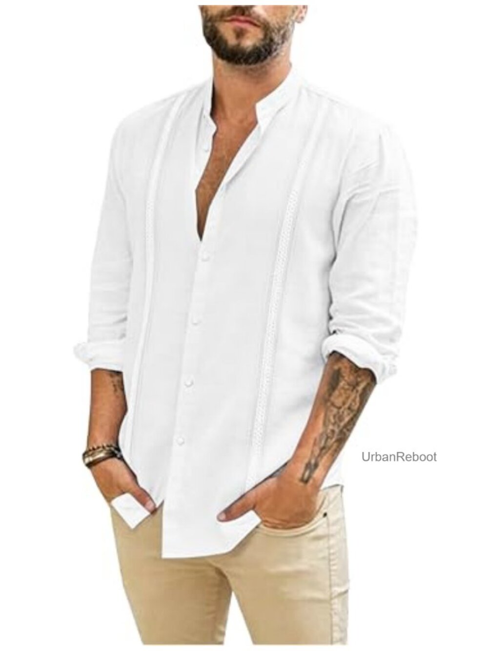 Men's Linen Long Sleeve Button Down Shirt, Cotton Blend, Lightweight, Casual